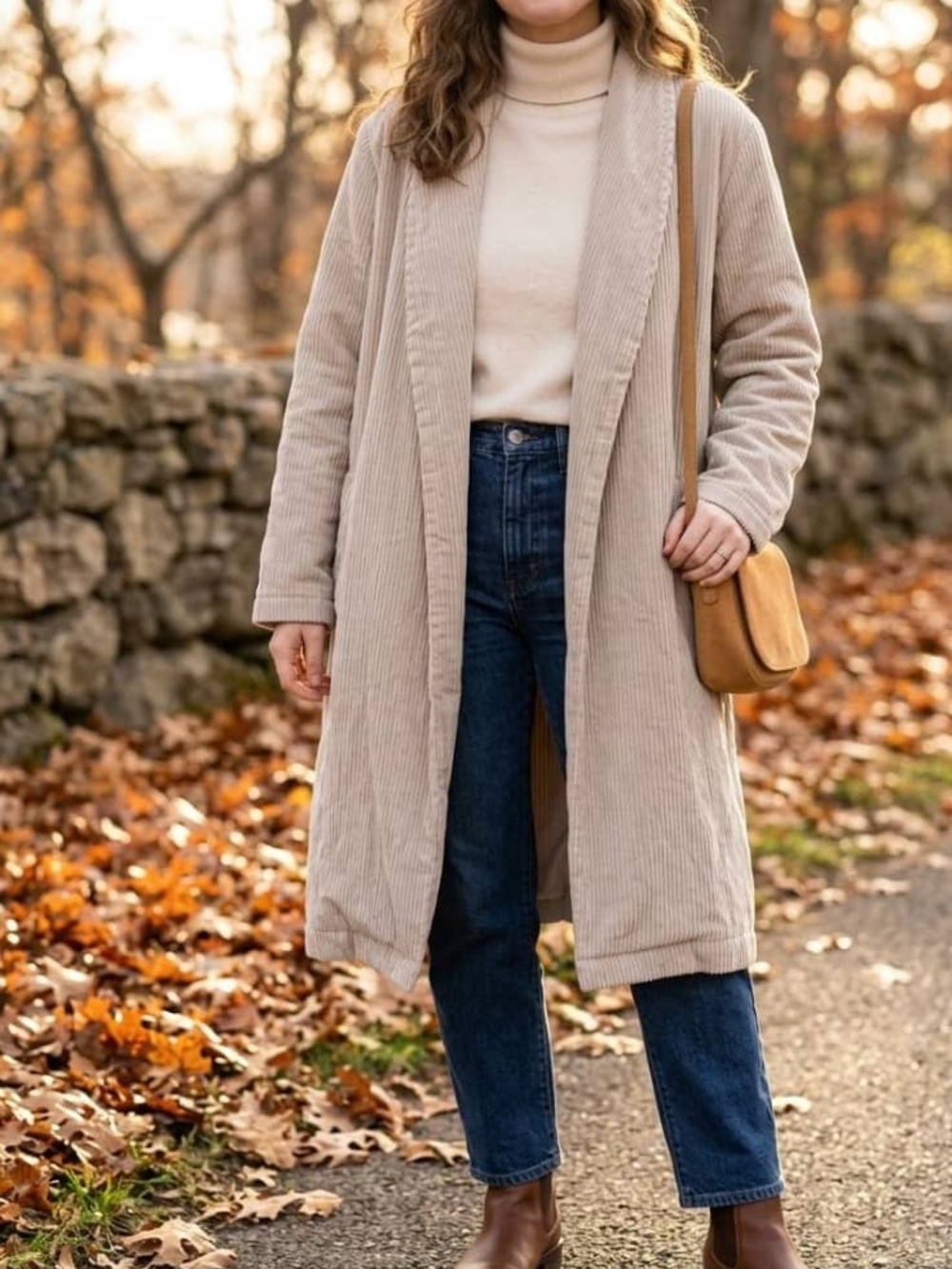 OP Beige Corduroy Long Trench Coat • Size XL